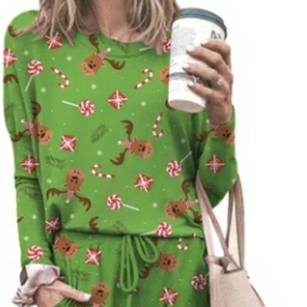 Haute Edition Women's Cozy Christmas Print 2-Piece Jogger Pajama Set - 3XL